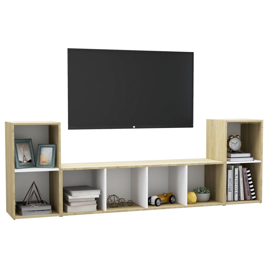 

vidaXL 3-delige Tv-meubelset spaanplaat wit en sonoma eikenkleurig