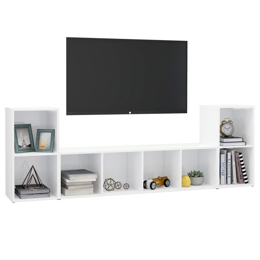 vidaXL 3 Piece TV Stand Set High Gloss White Engineered Wood