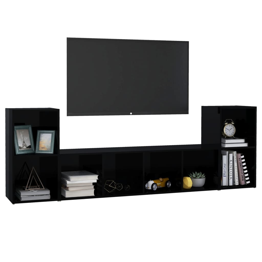 vidaXL 3 Piece TV Cabinet Set High Gloss Black Engineered Wood