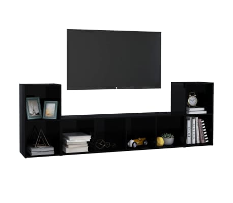 vidaXL 3 Piece TV Cabinet Set High Gloss Black Engineered Wood