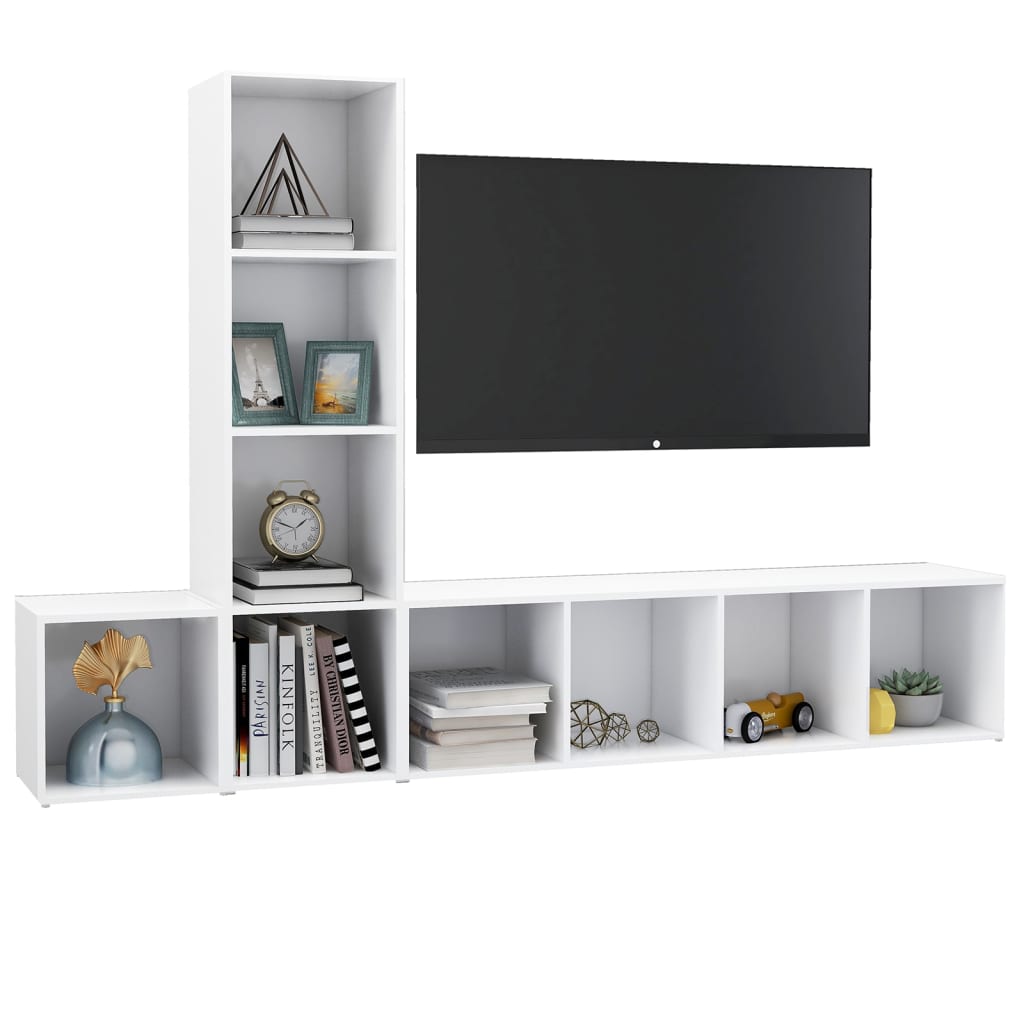 vidaXL 3 Piece TV Stand Set White Engineered Wood