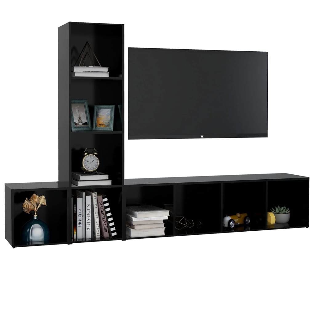 vidaXL 3 Piece TV Stand Set Black Engineered Wood