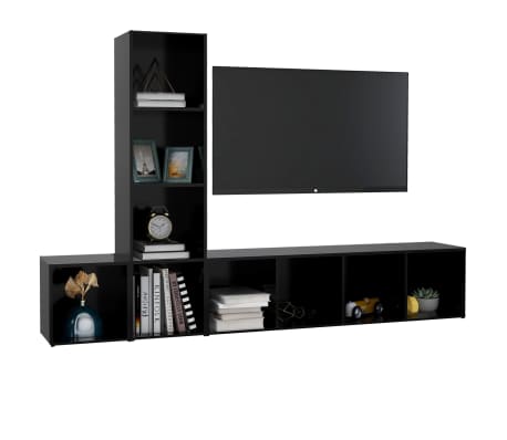 vidaXL 3 Piece TV Stand Set Black Engineered Wood