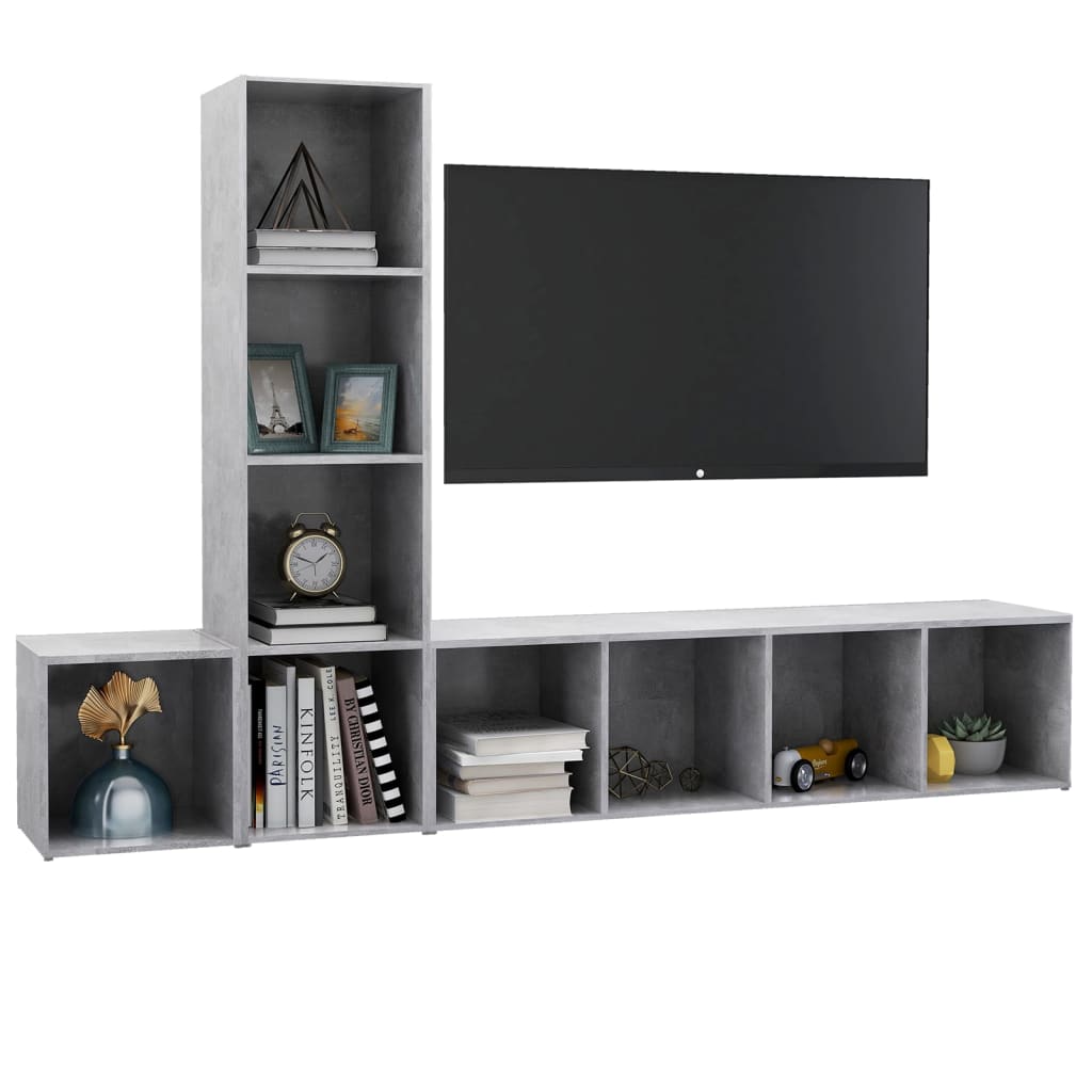 vidaXL 3 Piece TV Stand Set Concrete Gray Engineered Wood