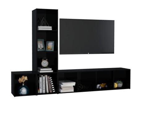 vidaXL 3 Piece TV Stand Set High Gloss Black Engineered Wood