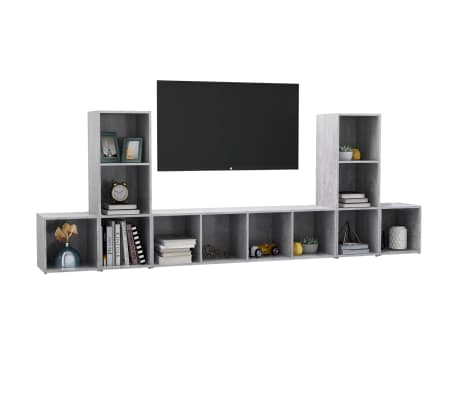 vidaXL 5-tlg. TV-Schrank-Set Betongrau Holzwerkstoff