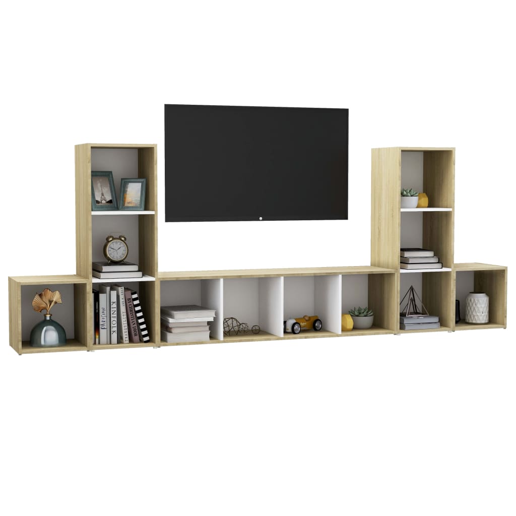 vidaXL Ensemble de meubles TV 5 pcs Blanc chêne sonoma Bois ingénierie