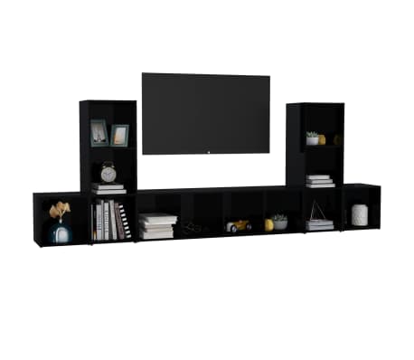 vidaXL 5-delige Tv-meubelset spaanplaat hoogglans zwart