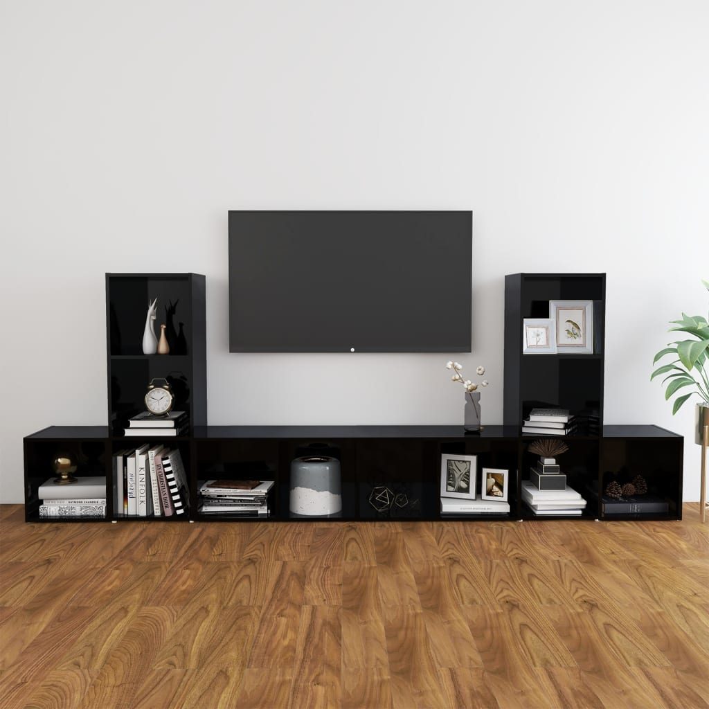5-delige Tv-meubelset spaanplaat hoogglans zwart
