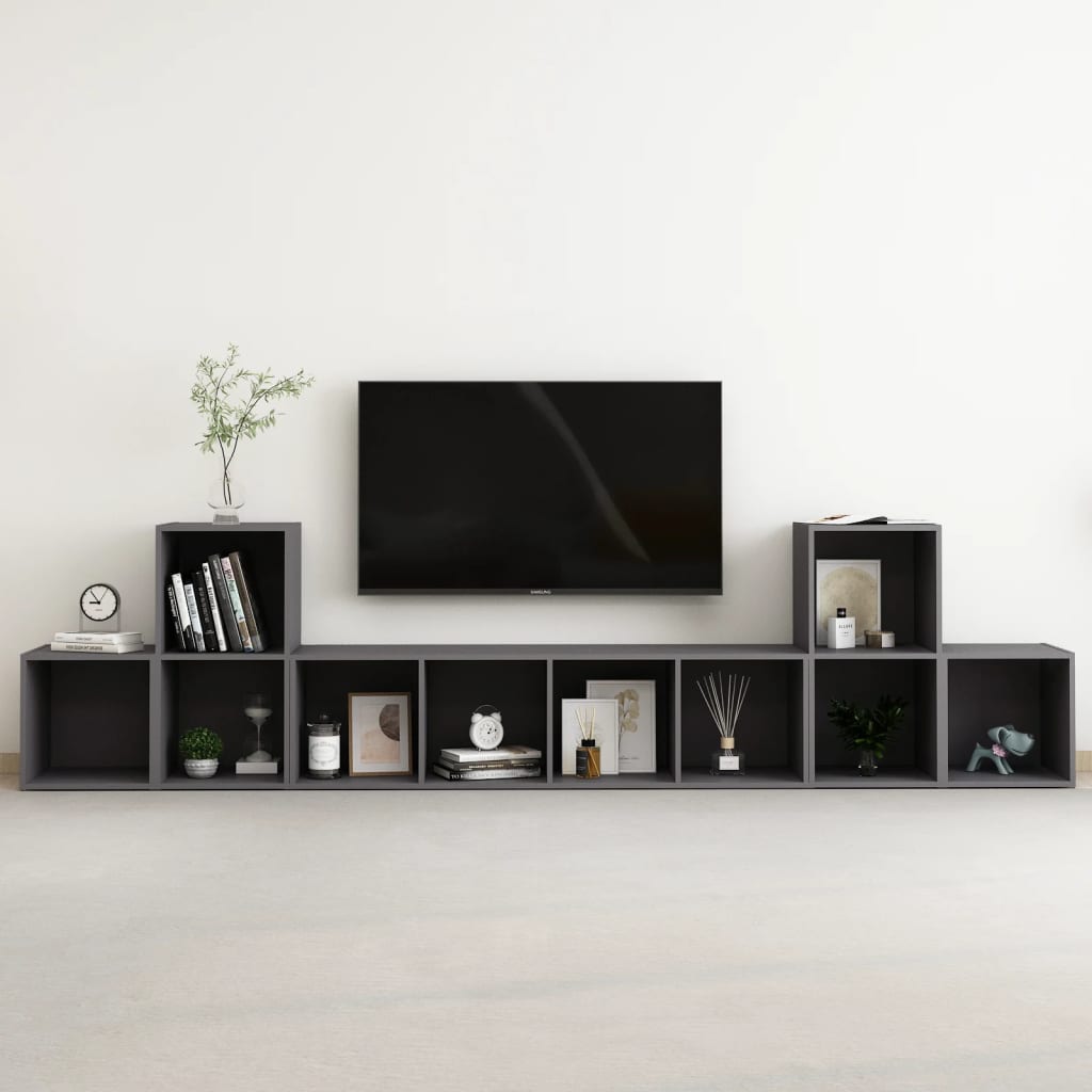 5-delige Tv-meubelset spaanplaat grijs