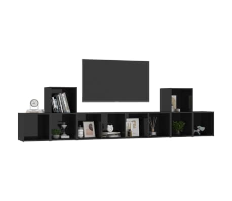 vidaXL 5 Piece TV Stand Set High Gloss Black Engineered Wood