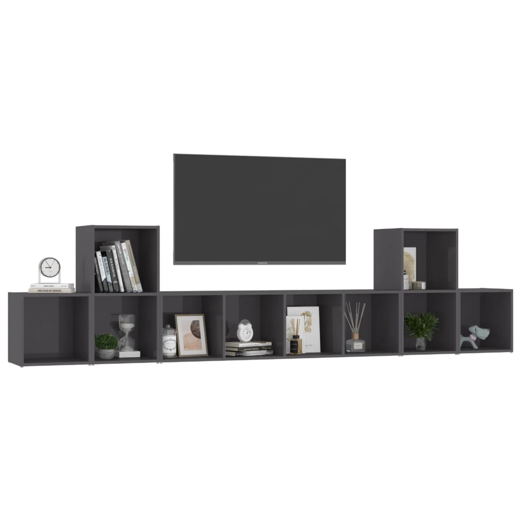 vidaXL Ensemble de meubles TV 5 pcs Gris brillant Bois d'ingénierie