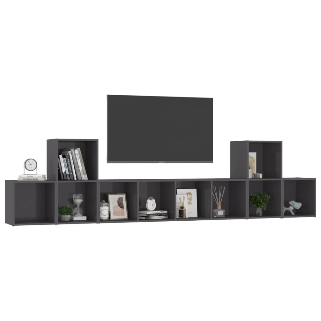 

vidaXL 5-delige Tv-meubelset spaanplaat hoogglans grijs