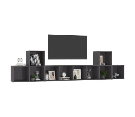 vidaXL Ensemble de meubles TV 5 pcs Gris brillant Bois d'ingénierie