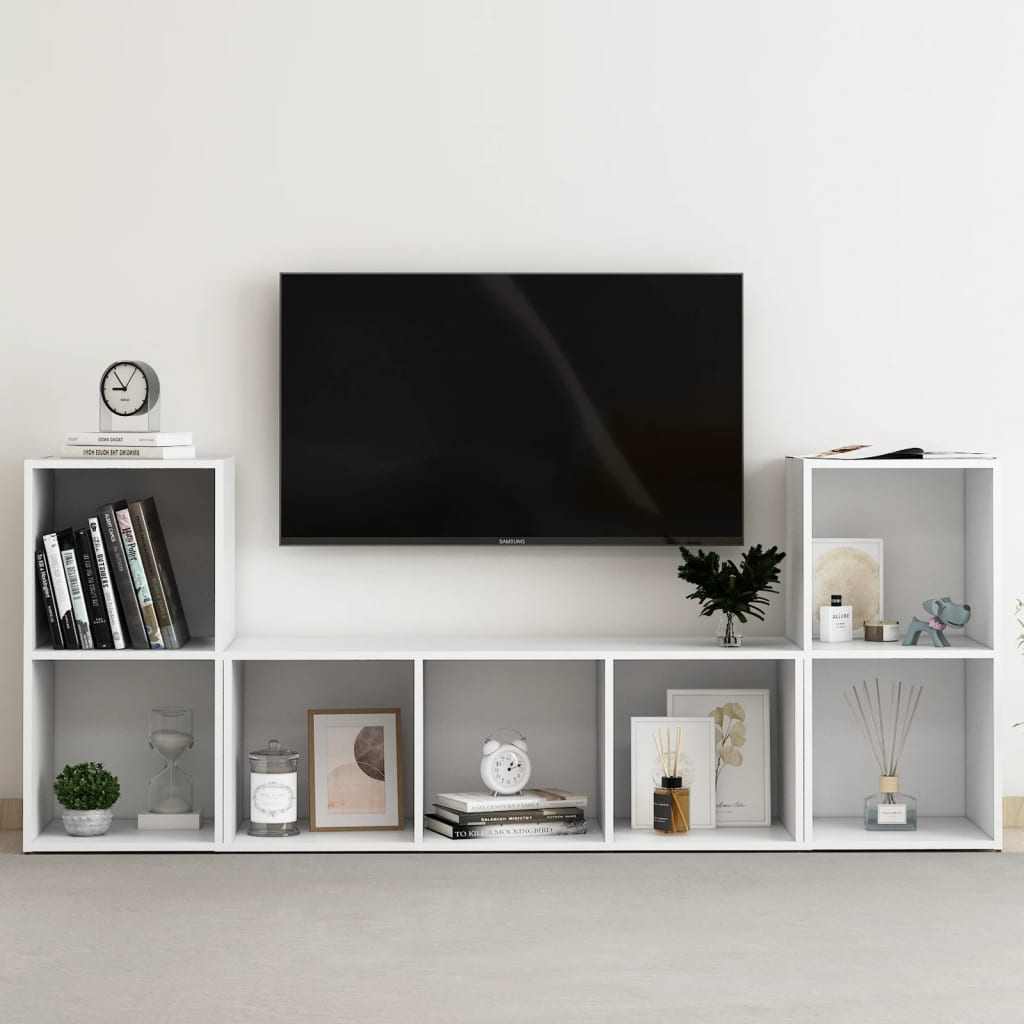 vidaXL Set de dulapuri TV, 3 piese, alb, lemn prelucrat