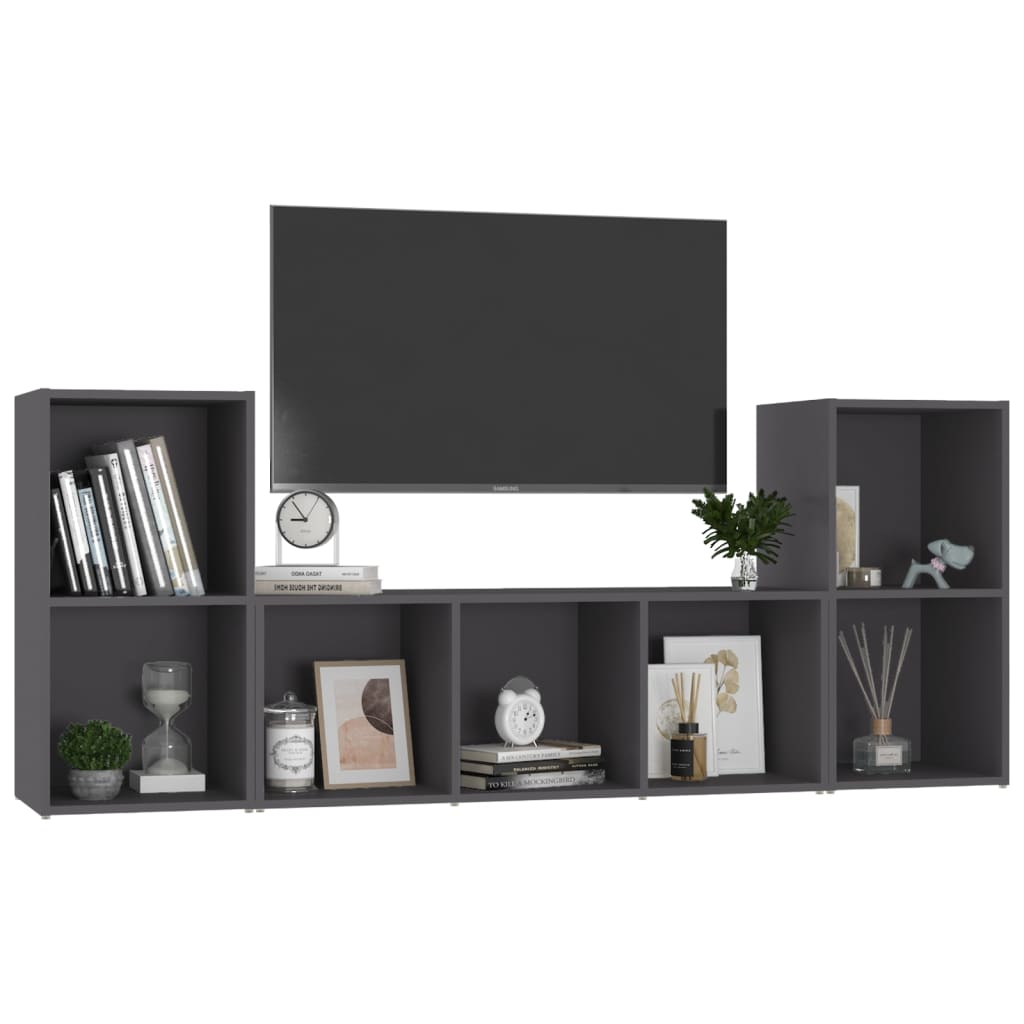 

vidaXL 3-delige Tv-meubelset spaanplaat grijs