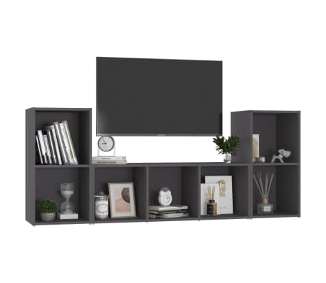 vidaXL 3-tlg. TV-Schrank-Set Grau Holzwerkstoff