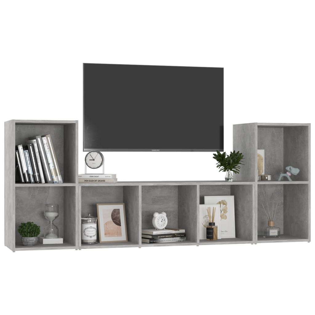 vidaXL 3 Piece TV Stand Set Concrete Gray Engineered Wood