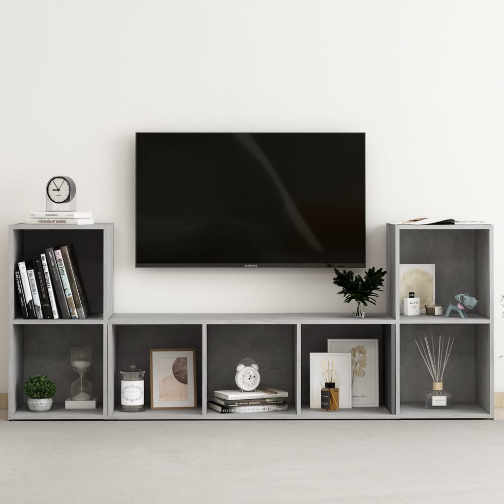 vidaXL 3-cz. zestaw szafek TV, szaro betonu, materia drewnopochodny