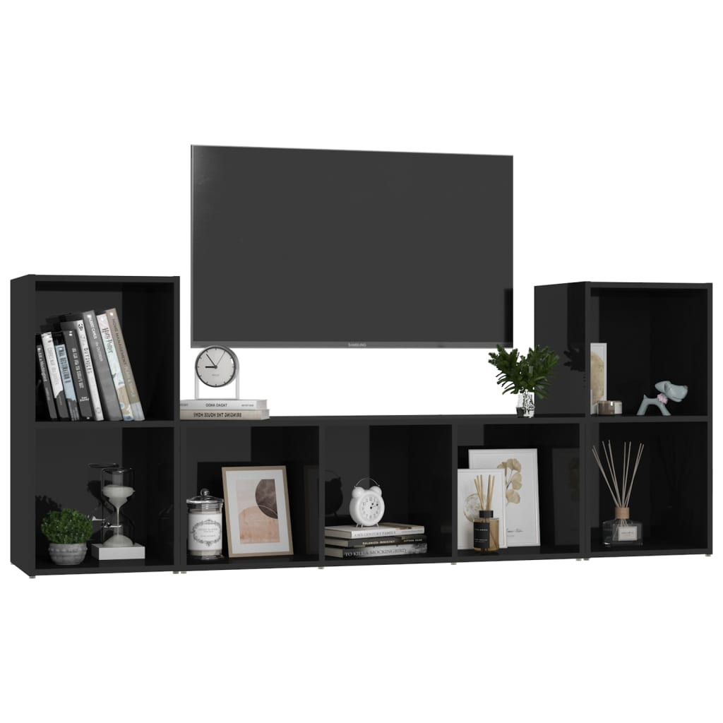 vidaXL 3 Piece TV Cabinet Set High Gloss Black Engineered Wood