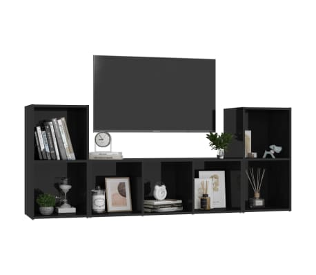vidaXL Set de dulapuri TV, 3 piese, negru extralucios, lemn prelucrat