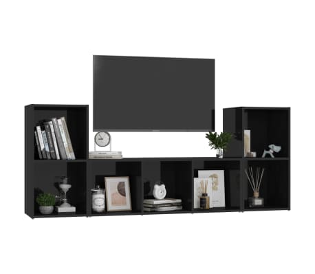 vidaXL 3 Piece TV Cabinet Set High Gloss Black Engineered Wood