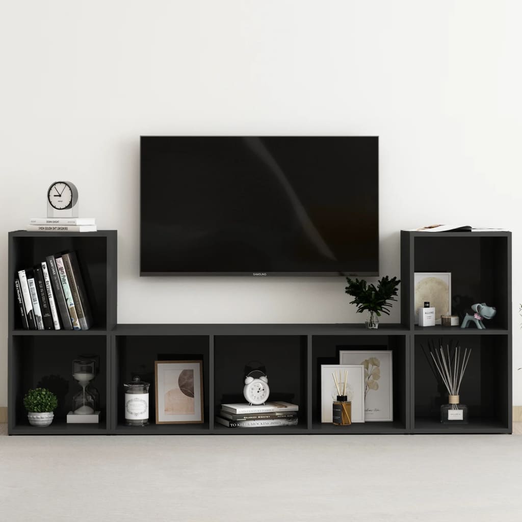 vida XL 3-tlg. TV-Schrank-Set Hochglanz-Schwarz Holzwerkstoff