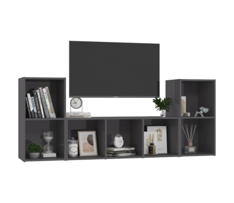 vidaXL Televizoriaus spintelių komplektas, 3 dalių, pilkas, mediena