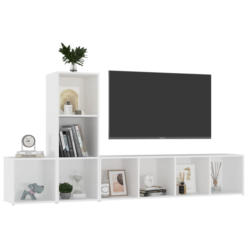 vidaXL 3 Piece TV Stand Set White Engineered Wood