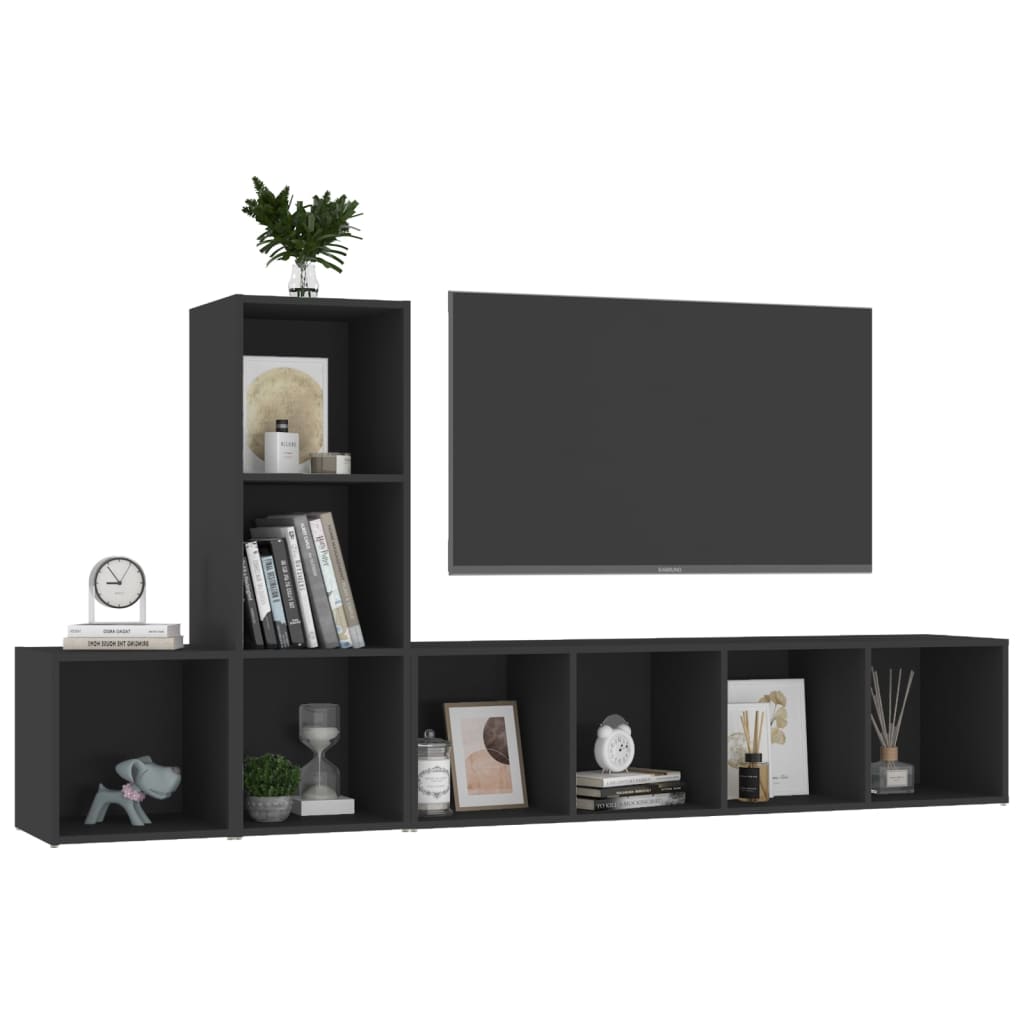 

vidaXL 3-delige Tv-meubelset spaanplaat zwart