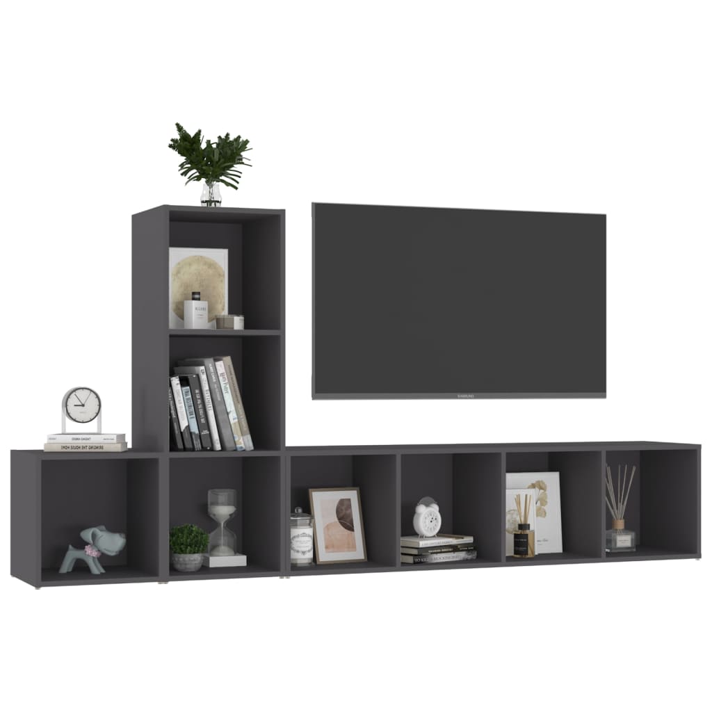 vidaXL Ensemble de meubles TV 3 pcs Gris Bois d'ingénierie