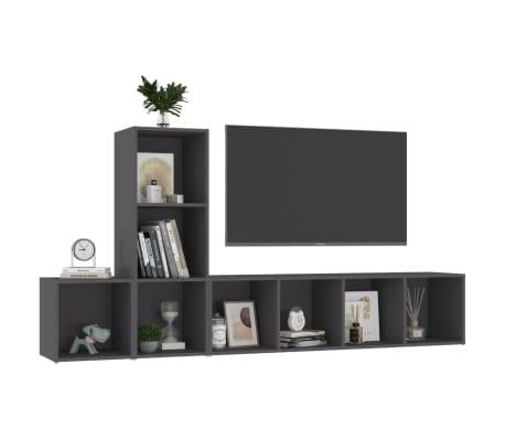 vidaXL Ensemble de meubles TV 3 pcs Gris Bois d'ingénierie