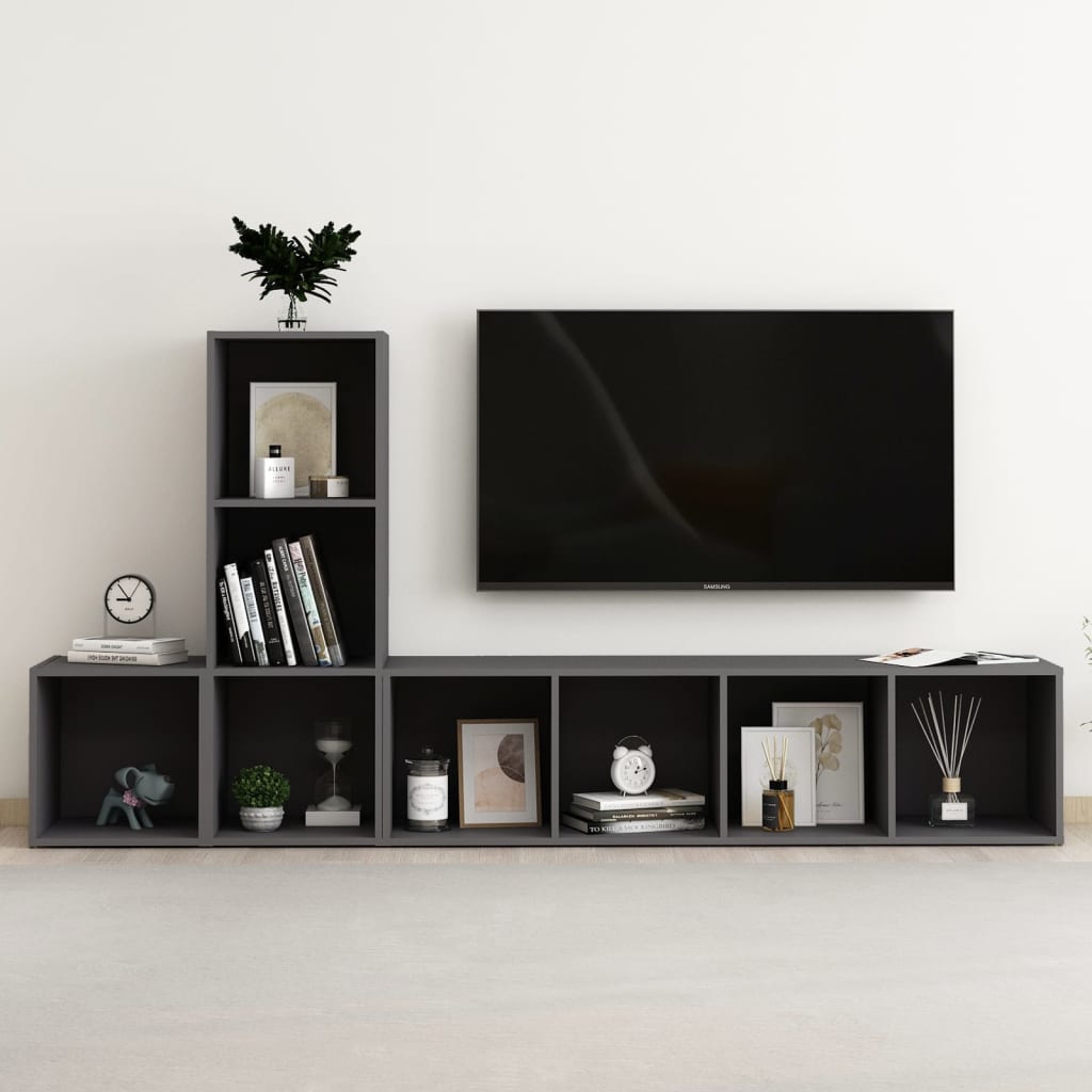 3-tlg. TV-Schrank-Set Grau Holzwerkstoff kaufen