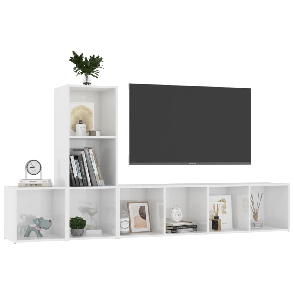 vidaXL 3 Piece TV Cabinet Set High Gloss White Engineered Wood