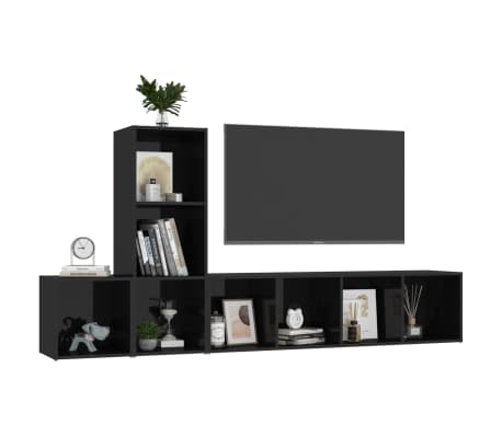 vidaXL 3 Piece TV Stand Set High Gloss Black Engineered Wood