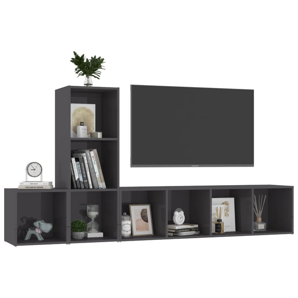 

vidaXL 3-delige Tv-meubelset spaanplaat hoogglans grijs