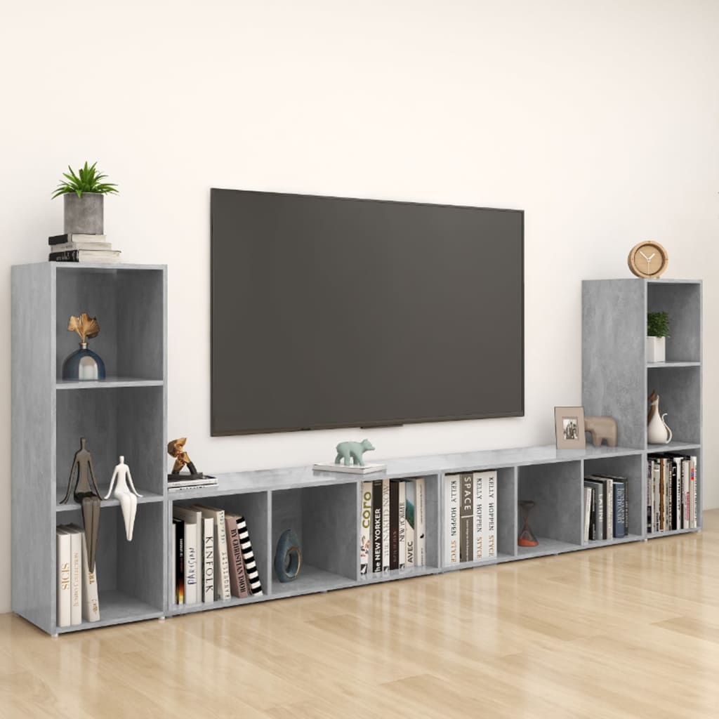 vidaXL TV-Schränke 4 Stk. Betongrau 107x35x37 cm Holzwerkstoff