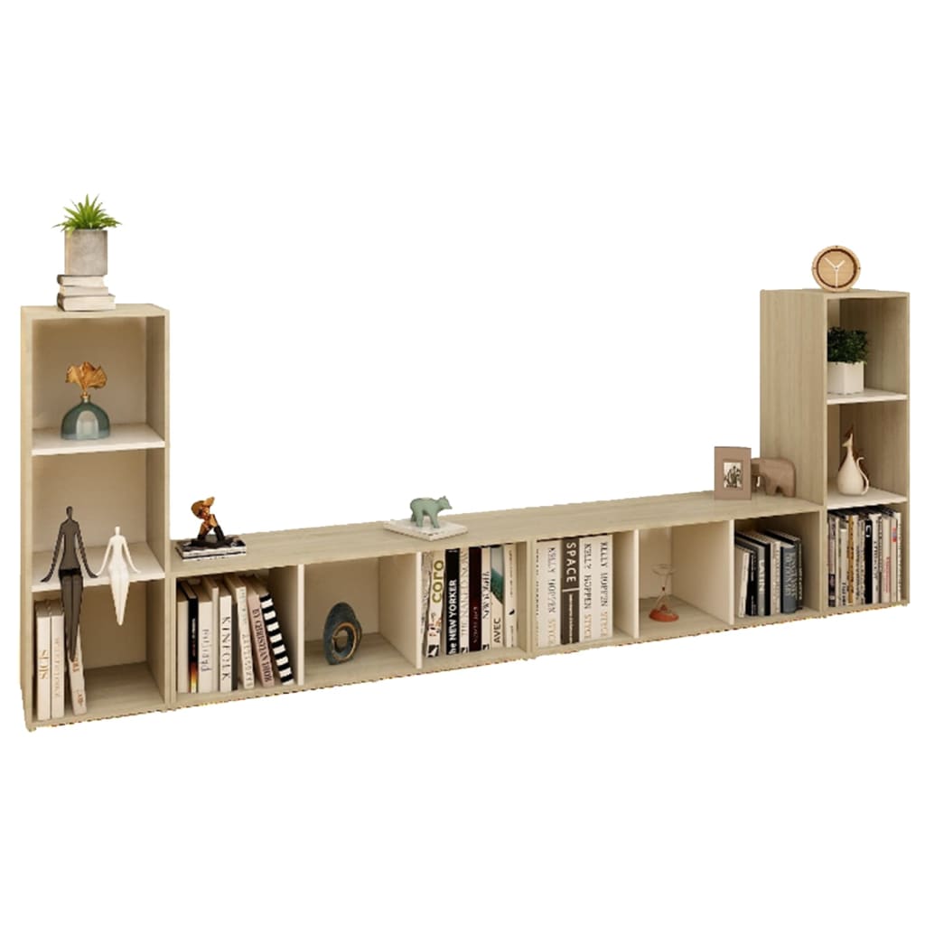 

vidaXL Tv-meubelen 4 st 107x35x37 cm spaanplaat wit sonoma eikenkleur
