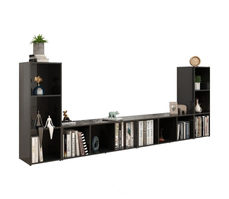 vidaXL Muebles de salón 4 piezas madera de ingeniería negro brillo