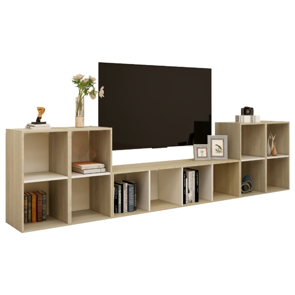 vidaXL Set Mobile TV 5 pz Bianco e Sonoma in Legno Multistrato