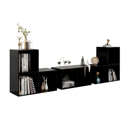 vidaXL 6 Piece TV Cabinet Set Black Engineered Wood