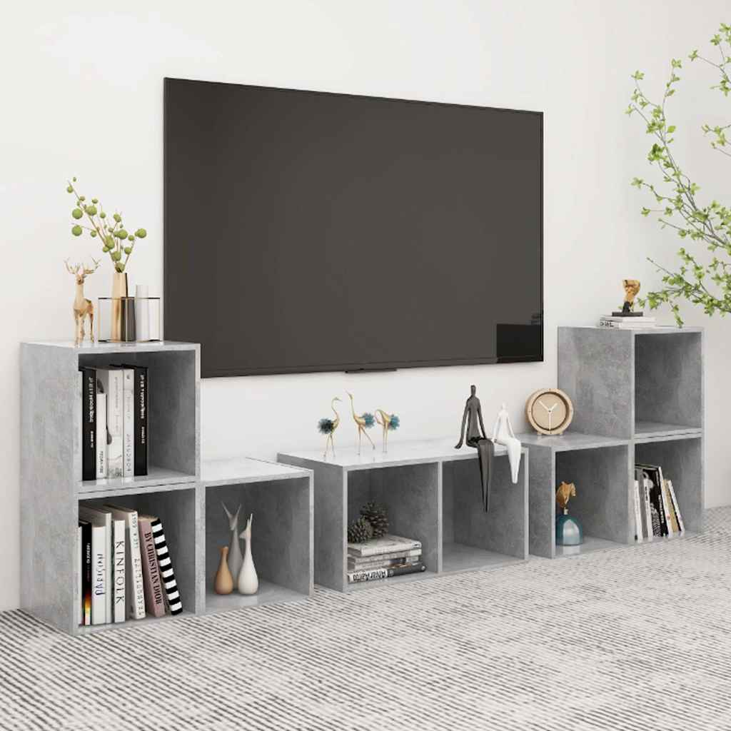 vidaXL 6-cz. zestaw szafek TV, szaro�� betonu, p�yta wi�rowa