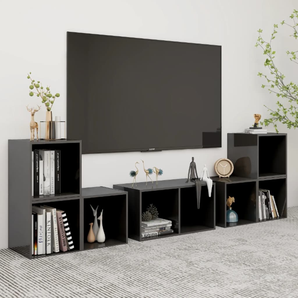 vidaXL 6-tlg. TV-Schrank-Set Hochglanz-Grau Holzwerkstoff