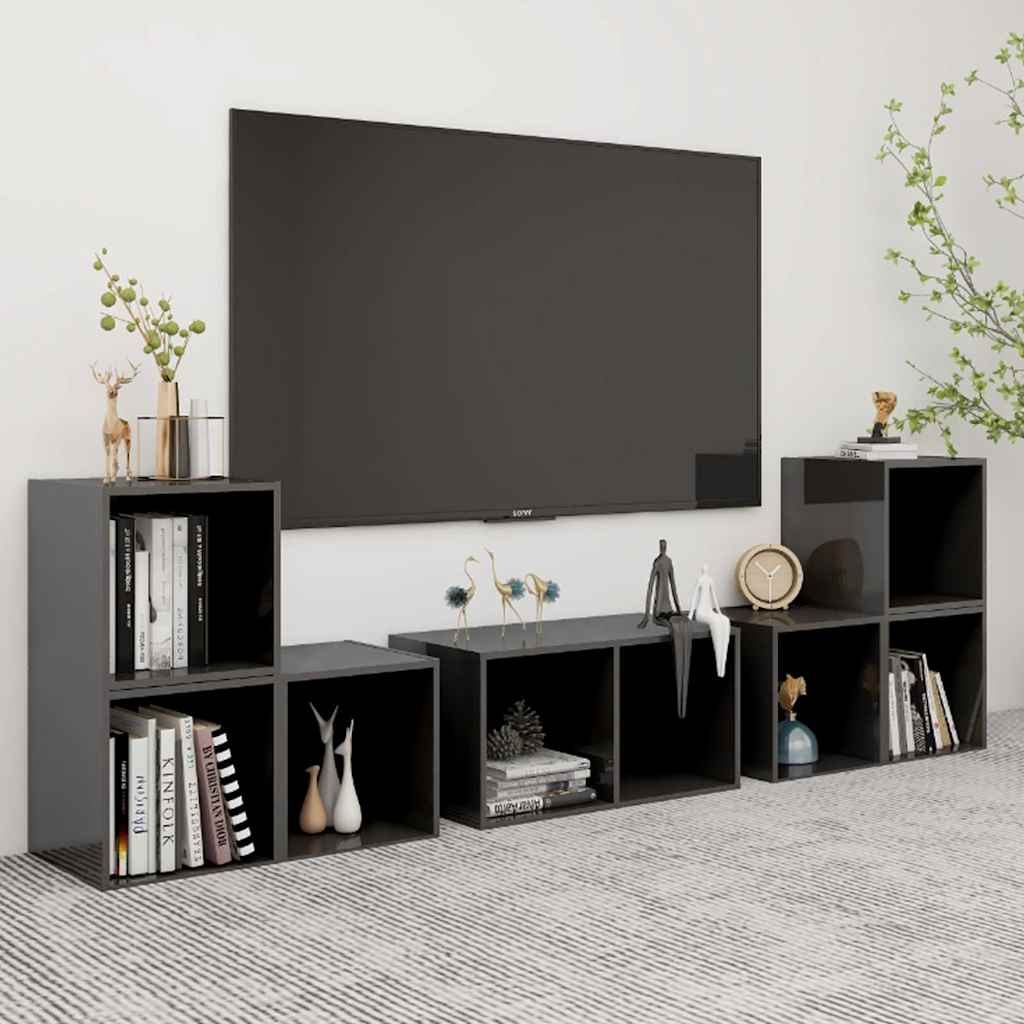 vidaXL 6-cz. zestaw szafek TV, wysoki po�ysk, szary, p�yta wi�rowa