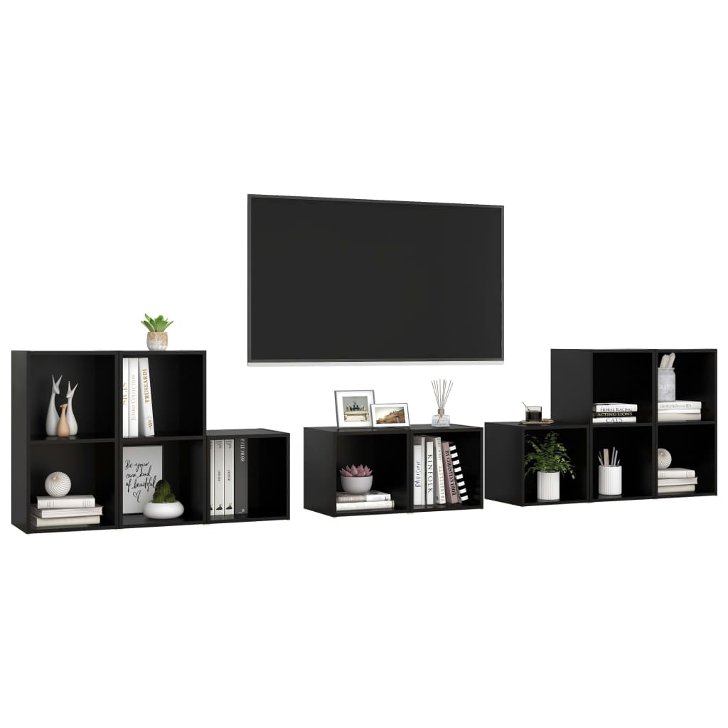 vidaXL 8 Piece TV Stand Set Black Engineered Wood