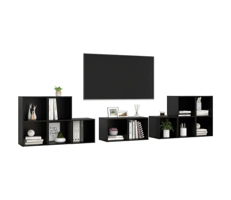 vidaXL 8 Piece TV Stand Set Black Engineered Wood