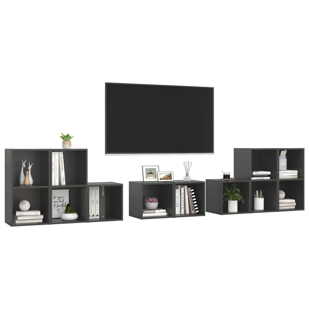 vidaXL 8 Piece TV Cabinet Set Gray Chipboard