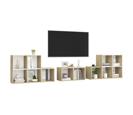 vidaXL TV spintelių komplektas, 8 dalių, baltas ir ąžuolo, mediena