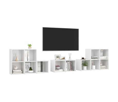 vidaXL Televizoriaus spintelių komplektas, 8 dalių, baltas, mediena