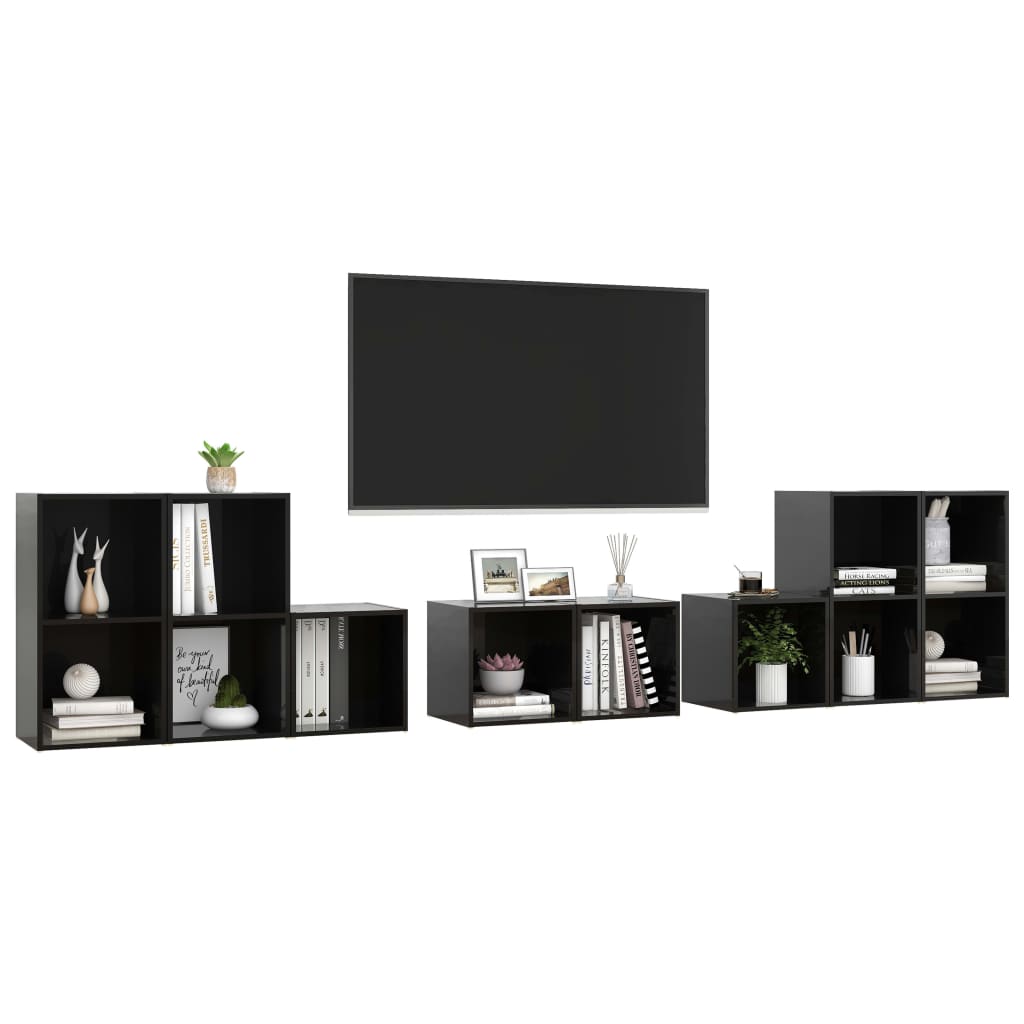 vidaXL Komplet TV omaric 8-delni visok sijaj črna iverna plošča